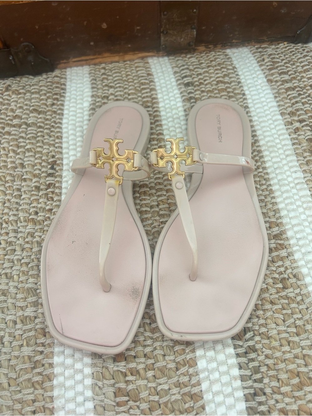 Tory Burch Blush Pink Miller Thong Sandals with Gold Logo